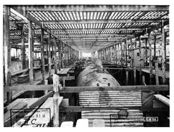 View of the pressurized hull of a Type IX C in  the slipway..................................