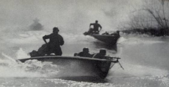 Crossing of a river in the assault boats  - Russia 1941.