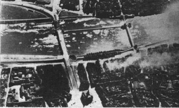 Photograph taken by the RAF of the bridges in Maastricht.