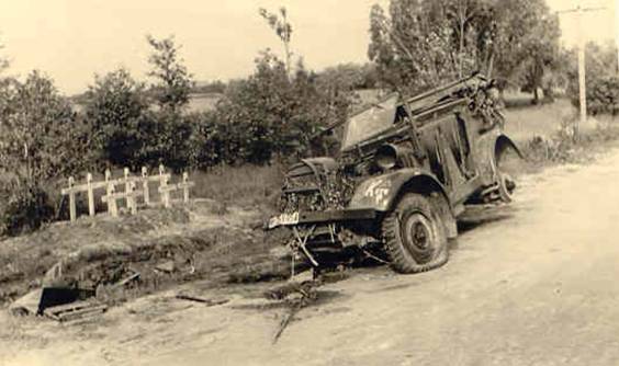 Vehicle of the Pz Jäg Abt 25 destroyed at Broniki on the road Zwiahel - Shitomir.