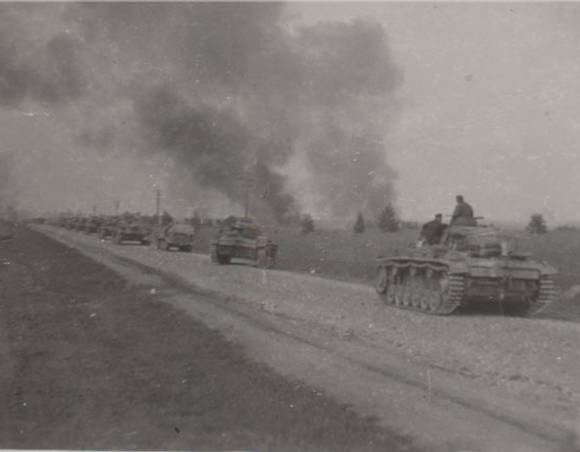 German tank column under artillery fire.........................