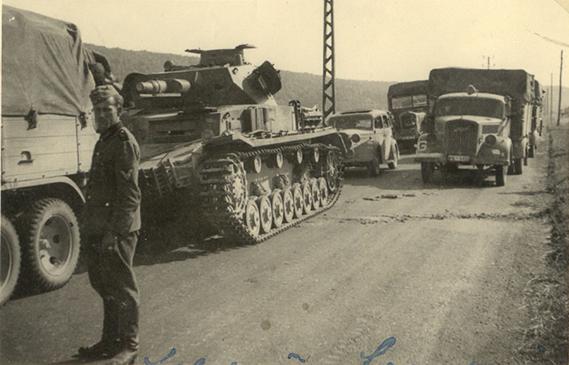 A Pz Kw IV in the middle of a supply column of the 2. Pz ....................