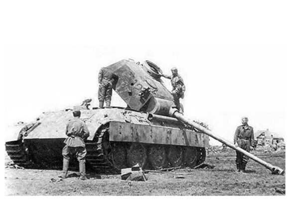 The same Panther seen from the front (it seems one of the tanks referred to as &quot;blasted&quot; in the reports) ................................................................................
