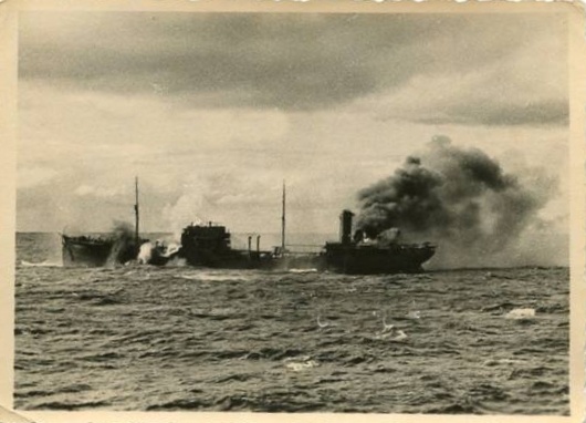 The Battleship Scharnhorst sinks a British merchant vessel (I think she was the tanker SS Lustrous) .......................................
