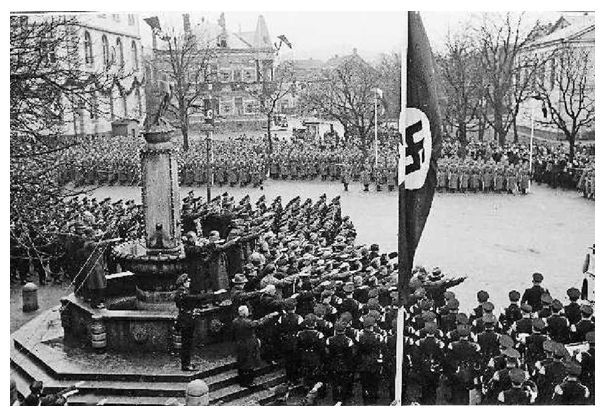 Liberation ceremony on March 1, 1935, at the Schlossplatz, at that time Adolf-Hitler-Platz (St Wendel)..........................................