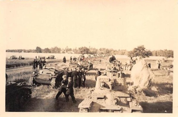 Armored regiment in an assembly area; in the foreground a column of Pz Kw 38 (t) ......................................