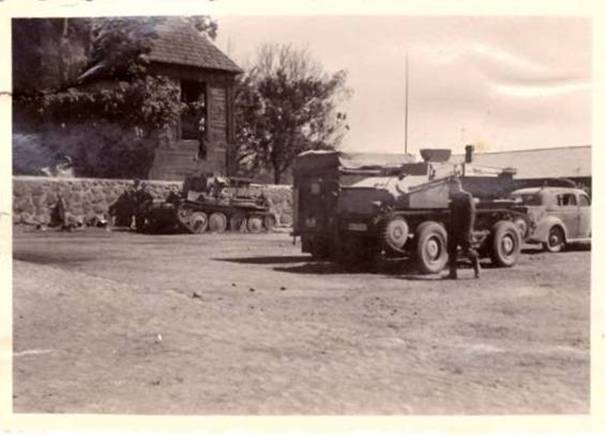 In the foreground a Sd Kfz 254 Saurer RR-7 and further back a Pz Kw 38 (t) command (apparently) in an assembly area...............................................