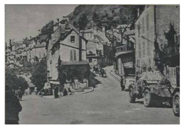 Action of the Jesser Brigade against the maquis in Murat - June 24, 1944; in the foreground light armored vehicles AMD 178 Panhard .........
