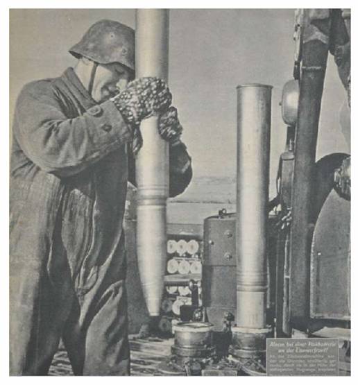 Alarm on a Flak battery in the far north; one of the crew graduates the fuzes of the projectiles.......................................