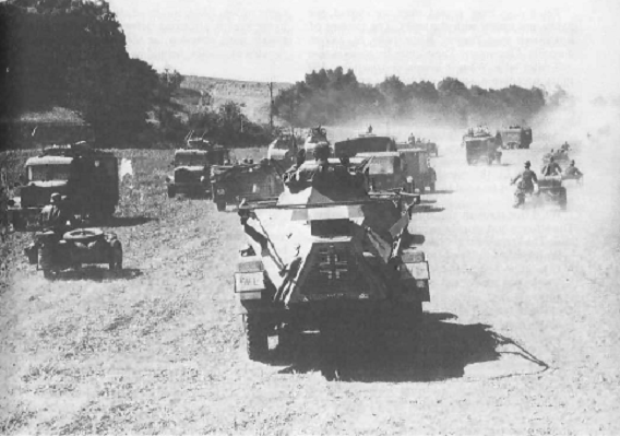 A Reconnaissance Detachment (Aufklarungs abteilung) moving forward - France 1940.