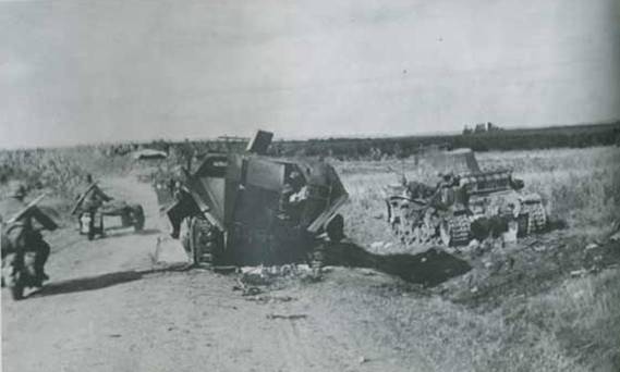Tank trap – the victims were  one Sd Kfz 251 and one Pz Kw 35 (t) - Russia 1941.