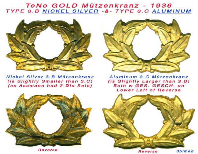 ASSMANN Nickel Silver GOLD Mützenkranz + ASSMANN Aluminum GOLD Mützenkranz