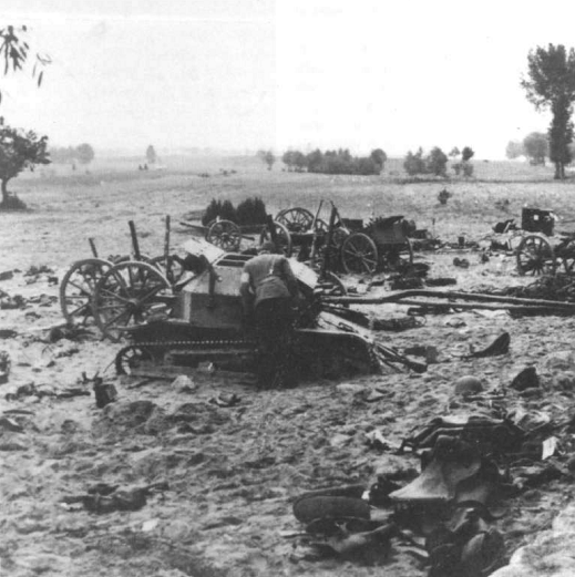 Remnants of material and equipment littered the ground after the fighting................