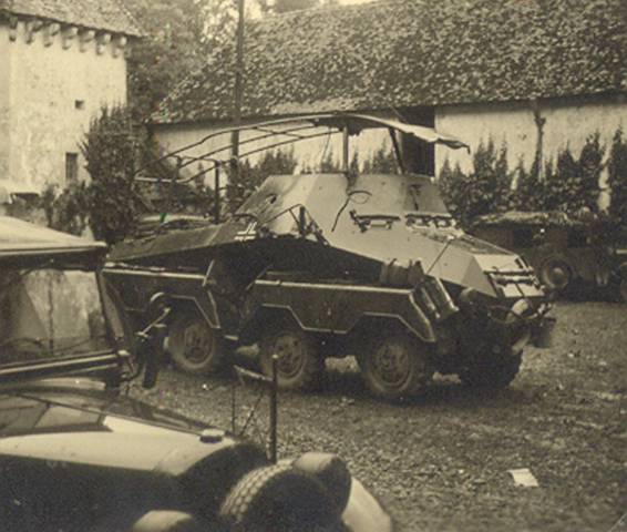 A Radio light armored vehicle (panzerfunkwagen) Sd Kfz 263; in the background a vehicle Horch kfz 17.