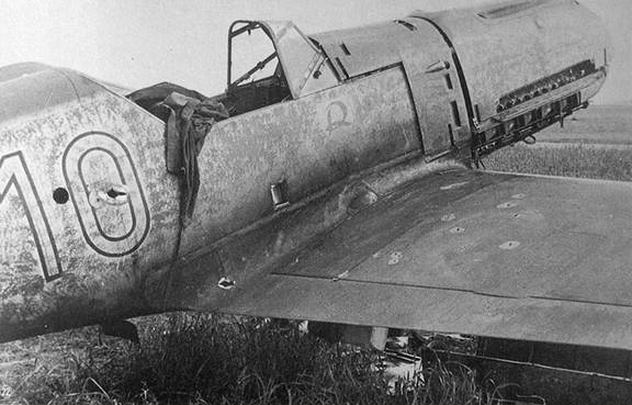 A Bf-109 E with combat damage. France 1940.