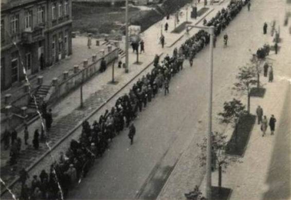 Column of detained people marching through Danzig...............