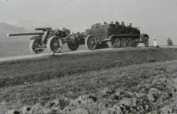 Heavy artillery on the move in southern Poland - 1939.