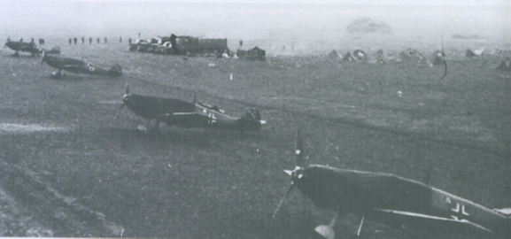 Bf-109 E of the JGr 101 lined up on an airfield during the invasion of Poland in September 1939 ..........