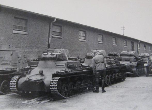 Light tanks. In the foreground, a Pz Kw I Ausf. A alongside with a Panzer Befehlswagen I Ausf B (Sd.Kfz.265)............