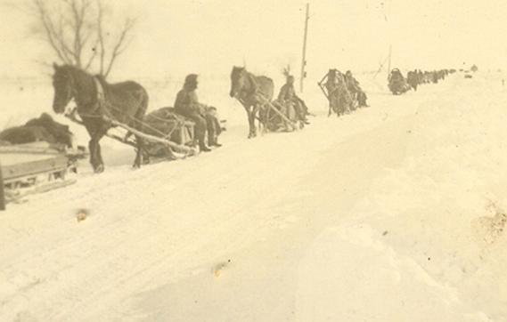 A German supply column on sleds and drawn by local horses (so-called panje) .................
