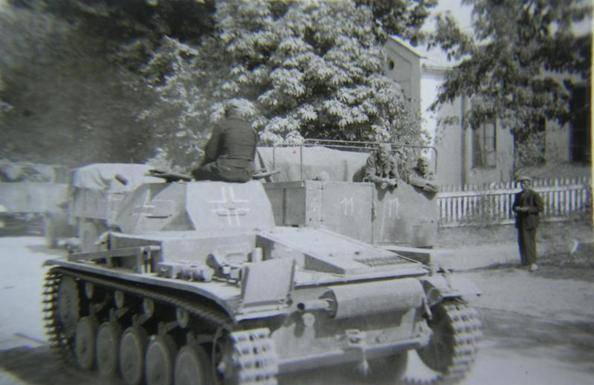 Rear view of a Pz Kw II with the cross outlined in white...............................