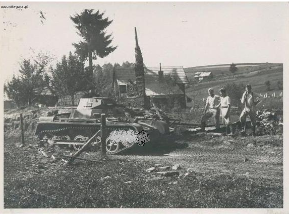 A Pz Kw I Ausf. A rolling around Rabka; this tank carried the cross outlined in white (instead of the usual white cross)...............................