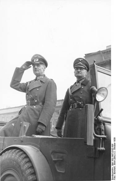 General Gerd von Rundstedt (saluting) and General Johannes Blaskowitz during the military parade on October 2, 1939 in Warsaw, in the square in front of the opera. Photo of Erich Borchert ....................