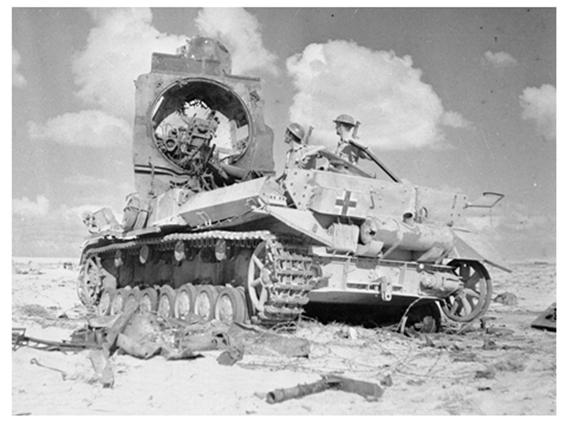 Second battle of El Alamein; in the picture a Pz Kw IV destroyed by an explosion.........................................................